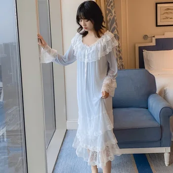 2021 m. Pavasario ir Vasaros Saldus Nightdress Palace Stiliaus Nėrinių Princesė Miega Suknelė Didelio Dydžio Pasakų Pižama Nightgowns