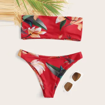 2021 populiariausi Bikini Aukštis Juosmens Moterims Gėlių Spaudinių Seksualus Bikini Push-Up Kamšalu maudymosi kostiumėlį, maudymosi Kostiumėliai, Paplūdimio Nustatyti купальник