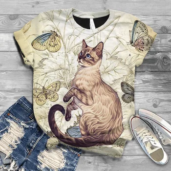 2021 vasaros nauji vyriški/moteriški marškinėliai trumparankoviai katė spausdinti 3D marškinėliai atsitiktinis hip-hop 3DT marškinėliai viršuje, dydis S-6XL