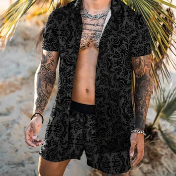 2021Hawaii Vyrų Kostiumas Streetwear Mados Laisvi Atidaryti Spausdinimo Trumpas Rankovės Marškinėliai, Šortai Vasarą Kvėpuojantis Atsitiktinis Mens Beach 2-Piece
