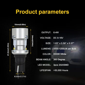 AUXITO 2x T15 W16W Canbus LED Lemputes Automobilių Atsarginės Atvirkštinio Žiburiai 