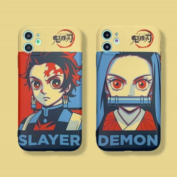 Anime Demon Slayer Kamado Tanjirou Kamado Nezuko Telefono dėklas skirtas iphone 12 11 Pro X Xs Max XR 7 8 Plius SE2 Mielas pora Minkštas Viršelis