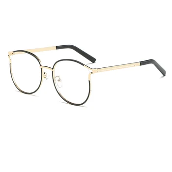 Auksiniai moteriški akinių rėmeliai Retro Apvalus metalinis rėmas kompiuterį išvalyti akinius moterims, Katės akis skaidri, akinių rėmeliai