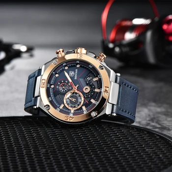 BENYAR Naujas Sporto Vyrai Žiūrėti Atsitiktinis Vyrų Kvarcinis Laikrodis 45mm Didelis Ciferblatas Odos Karinės Chronograph Watch Vyrų reloj laikrodis