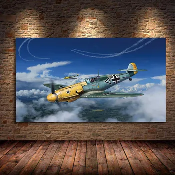 Bf109 Naikintuvų Oro Mūšis Monoplanas Kovotojas Klasikinis Orlaivių Plokštumos, Drobė, Tapyba Gyvenimo Kambario Sienos Meno Namų Dekoro PosterUnframed