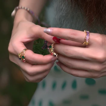 Cirkonis Crystal Žiedą Sužadėtuvių Rankų Darbo Vaivorykštė Trapecijos Akmens Žiedai Moterų Mados Piršto Priedai Anel Vestuvių Juostoje