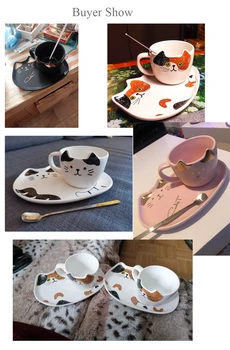 Cute Kačių Keramikos Kavos Puodelis Nustatyti Rankena Gyvūnų Puodeliai Su Padėklu Kūrybos Drinkware Kavos, Arbatos Puodelius Naujovė Pieno Taurės Pusryčiai