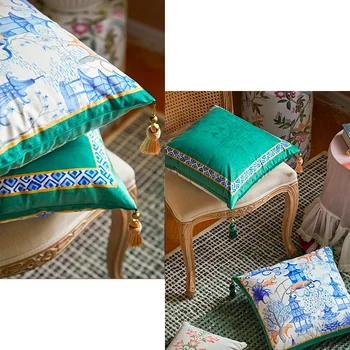 DUNXDECO Džiunglių Pagalvė Pagalvėlės Dangtis Dekoratyvinės Pagalvės užvalkalą Prabanga Kinijos Derliaus Leopard Tapybos Mėlyna Sofa-lova, Kėdės Coussin