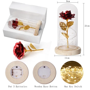 Eternal Rose 24K Aukso Romantiška Rožė Stiklo Kupolas su LED Šviesos Dovanos, Namų Dekoro Valentino Diena Vestuves Jubiliejus