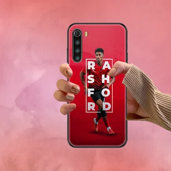 Futbolo Rashford Telefoną atveju Xiaomi Redmi Pastaba 7 7A 8 8T 9 9A 9S K30 Pro Ultra black meno coque gana ląstelių padengti prabanga