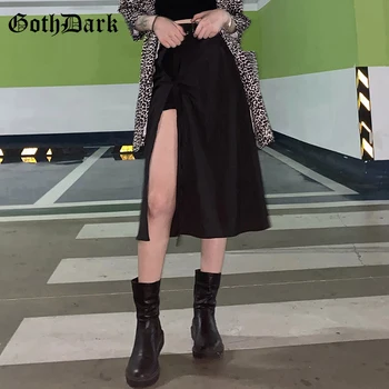 Goth Tamsiai Nėrinių Centras Gotikos Pieštukas Black Midi Sijonai Harajuku Punk Moterų Aukšto Juosmens Sexy Ilgas Sijonas Emo Alternatyvių Drabužių