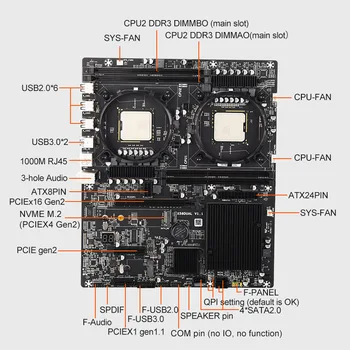 JINGSHA X58 Dual Lga 1366 Plokštė Dviguba Su Borto CPU L5520 2.27 GHz X58 Chipset 4 Channles DDR3 Paramos SATA 2.0 USB 3.0