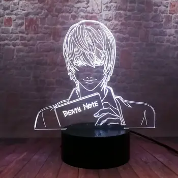 Juokinga 3D Iliuziją, LED Lempos, 7 Spalvų Keitimas naktinė lempa Japonija, Anime Death Note, Yagami Light Anime Paveikslas Modelis, Žaislai