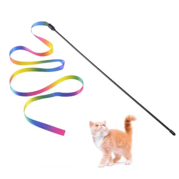 Katė Lazdos dvipusis Spalvinga Vaivorykštė Juostelės Funny Cat Stick Žaislai Naminių Kačių Interaktyvus Stick Kibinimas Žaislai Prekių 60/120cm