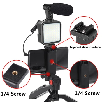 Kondensatoriaus Mikrofonas Su Trikoju LED Užpildyti Šviesos Profesionalių Nuotraukų, Vaizdo Kamera Telefono Pokalbį Live Įrašą 