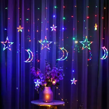 LED Užuolaidų Lempos Star Mėnulio Formos Pasakų String Žibintai Užuolaidų Lempos 8 Režimai String Žibintai, Vestuvių, Kalėdų Miegamojo Kambario Dekoro