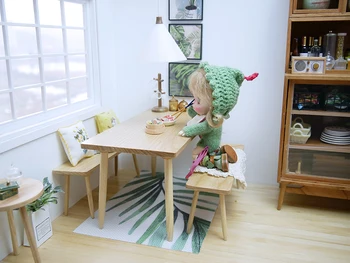 Lėlės Namas Miniatiūriniai Baldai Modelis Medienos Arbatos Stalo Suoliukas san nicolas island Lėlės Priedai Rodyti Vaikams Gimtadienio Dovana Lėlės 