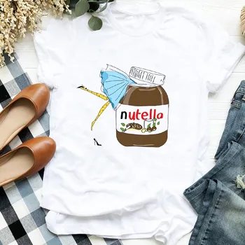 Mados Naujus moteriškus Marškinėlius Nutella Spausdinti Ullzang Mados T-shirt Grafikos Mielas Animacinių filmų Vasaros Ponios Tee Marškinėliai