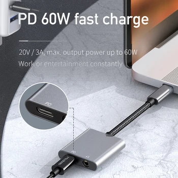 Mcdodo 60W PD spartusis įkrovimas USB C iki DC3.5mm+Type-C Digital Audio Adapteris VPK Hi-Res Aux Kabelis iPad 
