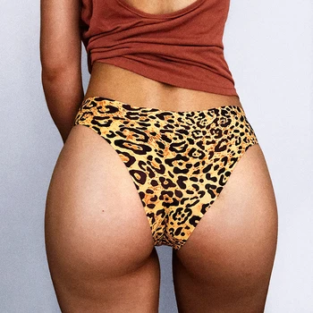 Medvilnės Mažai-waisted Besiūliai Apatiniai Moterų Sexy, Leopardas Juostelės Pantie Trumpikės Lady T-Nugaros apatinės Kelnės Moteriška Šilko Lingerie
