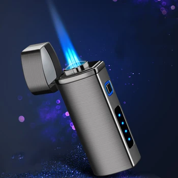 Metalo USB Trigubas Degiklis Dujų Langą LED Lengvesni Jet Cigarų Tris Antgalis Turbo Vėjo Galingas GRILIS Purškimo Pistoletas Žvakė, Žiebtuvėlis