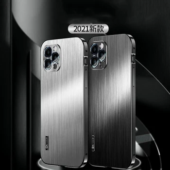 Metalo Visą Dangtelį Objektyvo Telefono dėklas Skirtas Apple IPhone 12 pro max Šlifuoto Grūdinto Shell