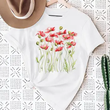 Moterims Gėlių Gėlių 2021 Mujer Camisetas Grafinis Vasaros 90-ųjų Mados Spausdinti Trumpas Rankovės Moterų Drabužiai Viršūnes Tees Marškinėlius (T-Shirt
