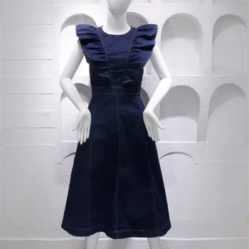 Moterų Džinsinio Audinio Suknelė Didelis Markės Dizaino Vasaros Džinsai, Suknelės Moteriška Elegantiškas Drugelis Rankovės Ilgas Džinsinis Sundress Suknelė 2021 Vestidos