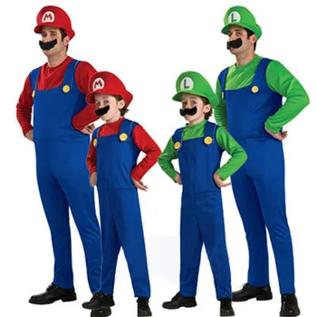Naujas Žaidimas Super Mario, Luigi Santechnikas, Cosplay Kostiumai, Vyrų, Moterų, Berniukų, Mergaičių Jumpsuits+Dress+Hat+Ūsų Šalies Maskuotis Kostiumas