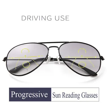 Perėjimas Multifocal Saulės, Skaitymo Akiniai Nuo Saulės Vyrams, Moterims Metalai Rėmo Lauko Bifocal Progressive Presbyopia Stiklo Dioptry 1.5