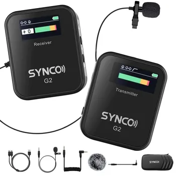SYNCO G2 A1 2.4 GHz-Wireless-Lavalier-Mikrofonu-Sistema Išmanųjį telefoną, Nešiojamąjį kompiuterį DSLR Fotoaparatas realaus laiko Stebėsenos 70M Dėžė