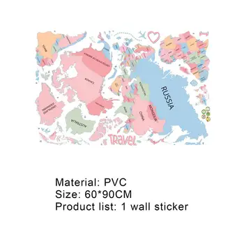 Sienos Lipdukas Spalvotas Raides Pasaulio Žemėlapyje Modelį PVC, atsparus Vandeniui Patvarus Namų Sienos Dekoratyvinis Lipdukas Namų Puošybai