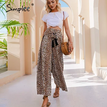 Simplee Leopardas spausdinti prarasti varčios moterų pločio kojų kelnės vasaros Aukšto liemens kelnės sexy streetwear Mados atostogų likučius panele