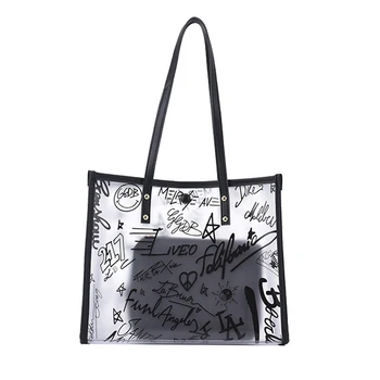 Skaidrus grafiti pečių maišą didelės talpos 2 dalių komplektas rankinėje vasaros 2021 naujus moteriškus maišą mados pvc pirkinių krepšys