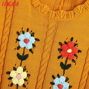 Tangada Moterų 2021 Mados Gėlių Siuvinėjimas Apkarpytos Trikotažo Liemenė Vintage Megztinis be Rankovių Moteriška Liemenė Prašmatnus Viršūnes BE100