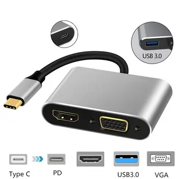 Tipas-C-HDMI-suderinama 4K VGA USB C 3.0 Hub Adapteris, skirtas 