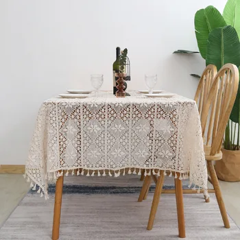 Tuščiaviduriai nėrinių apdaila staltiesė stačiakampio formos staltiesė valgomasis stalas padengti židinio stalviršio fortepijonas viršelis rankšluostį staltiesė