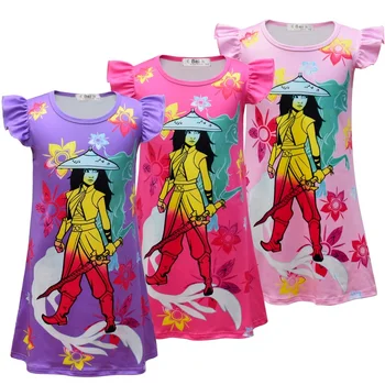 Vaikai Mados Vasaros Suknelė Girs Animacinių filmų Raya ir Paskutinis Drakonas Dress Vaikai Princesė Pink Dress Pižama Nightdress 4-9y