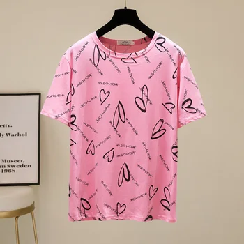 Vasaros 2021 naujas Mados Kūrybiškumą letter spausdinimo modelis trumpas rankovėmis marškinėliai moteriška Prarasti Atsitiktinis Patogiai Rožinė moterims topai