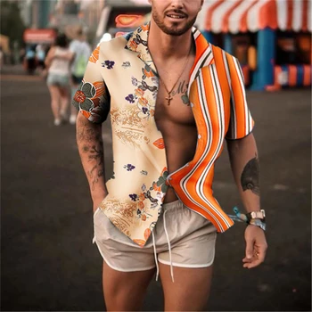 Vyrų Mados Havajų Marškinėliai trumpomis Rankovėmis Streetwear Spausdinti Dryžuotas Kratinys atsitiktinis Chic Marškinėliai 2021 m. vasaros Paplūdimio Camisas