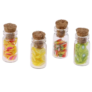 1:12 Miniatiūriniai Lėlių Mini Vaisių Skiltelės Stiklo Butelio Saugojimo Jar Medinis Dangtis Žaislas, Lėlė Priedai