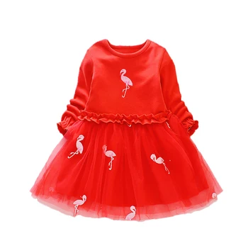 12M-8 Metų Flamingo Tiulio Suknelė Kūdikių Mergaičių Bamblys Vaikams, Vaikų ilgomis Rankovėmis Suknelė Patenka Drabužiai Princesė Kostiumas