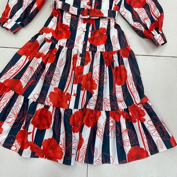 2021 Naujas prancūzų Stiliaus Temperamentas Ponios Suknelė Gėlių Spausdinti ilgomis Rankovėmis Suknelė Moterų Jungiamąją Vidutinio Ilgio Mados Marškinėliai Suknelė