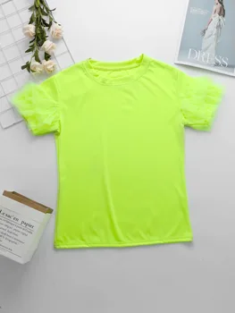 2021 Vasaros Moterų trumpomis Rankovėmis T-shirt Naujų Akių Tiulio Rankovėmis vientisos Spalvos Marškinėliai Topai Moterų Atsitiktinis Mados Tee