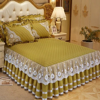 2021 naujas nėrinių krašto dygsniuotas lova skirted padengti minkšta lova lapas vientisos spalvos 3pcs lovatiesės čiužinys anti-dulkių dangtelis daugiafunkcė pasirinkimus