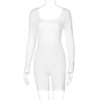 Angelai Paslaptis 2021 ilgomis Rankovėmis Bodycon Tampri Playsuit Vasaros Moterų Mados Streetwear Komplektus Romper Balta Kėbulo AG31251