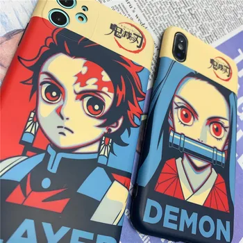 Anime Demon Slayer Kamado Tanjirou Kamado Nezuko Telefono dėklas skirtas iphone 12 11 Pro X Xs Max XR 7 8 Plius SE2 Mielas pora Minkštas Viršelis