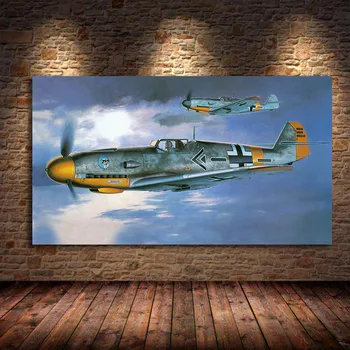 Bf109 Naikintuvų Oro Mūšis Monoplanas Kovotojas Klasikinis Orlaivių Plokštumos, Drobė, Tapyba Gyvenimo Kambario Sienos Meno Namų Dekoro PosterUnframed