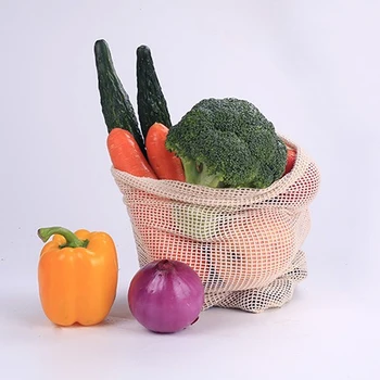 Daugkartinio naudojimo Daržovių, Vaisių Produkcijos saugojimo krepšys su Raišteliu Namų Daržovių Medvilnės Maišus