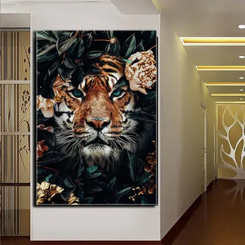 Džiunglių gyvūnų Tigras, Liūtas Elnias nuotrauką 5d kvadratiniu diamond tapybos Apvalus deimantas mozaika, siuvinėjimas kryželiu Pasakų meno